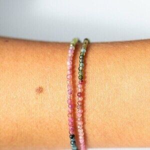 BEAUTIFUL Watermelon Tourmaline DOUBLE Strand Bracelet Waterproof Gold Chain